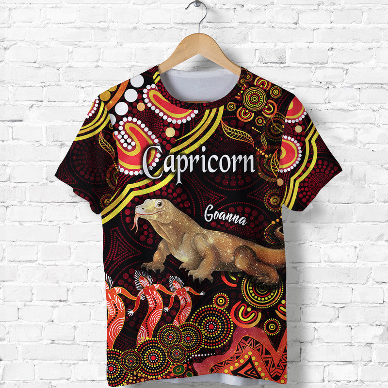 custom-personalised-australian-astrology-t-shirt-capricorn-goanna-zodiac-aboriginal-vibes-red