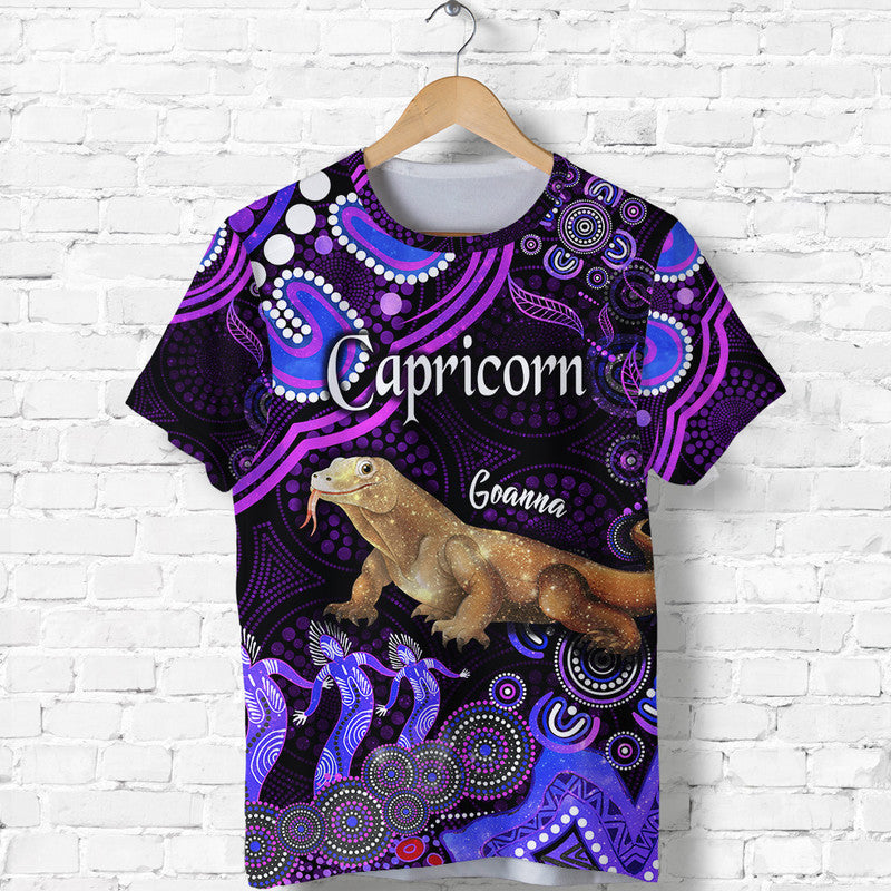 custom-personalised-australian-astrology-t-shirt-capricorn-goanna-zodiac-aboriginal-vibes-purple