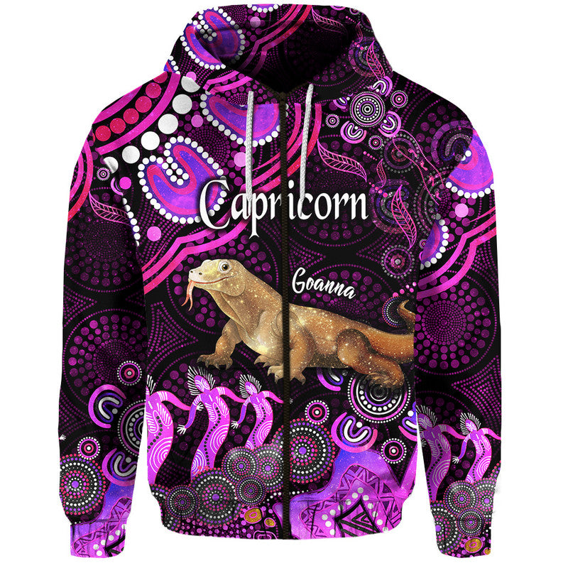 australian-astrology-zip-up-and-pullover-hoodie-capricorn-goanna-zodiac-aboriginal-vibes-pink