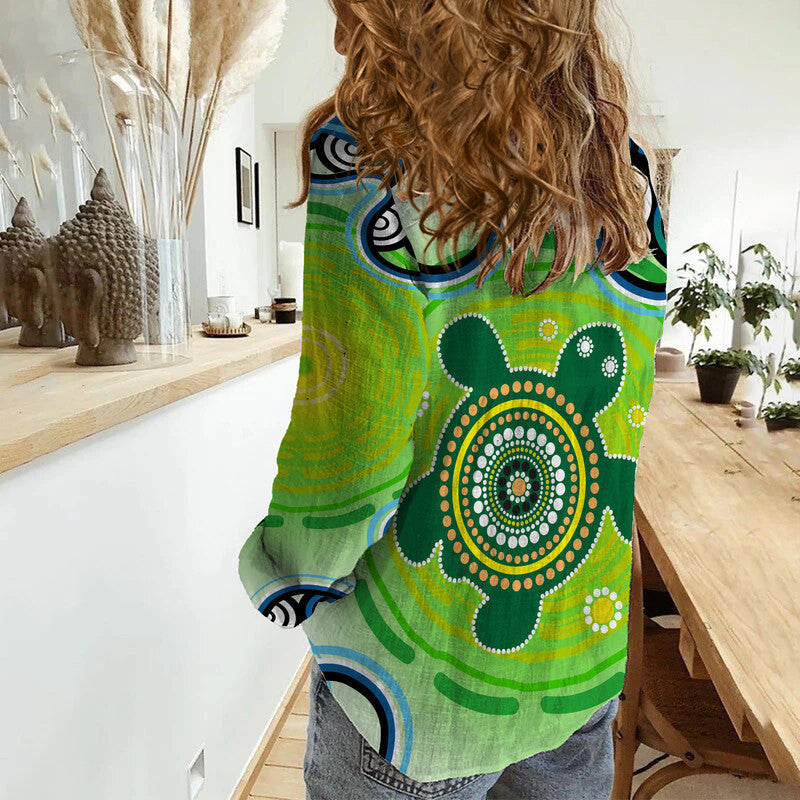 aboriginal-ndigenous-green-turtle-women-casual-shirt