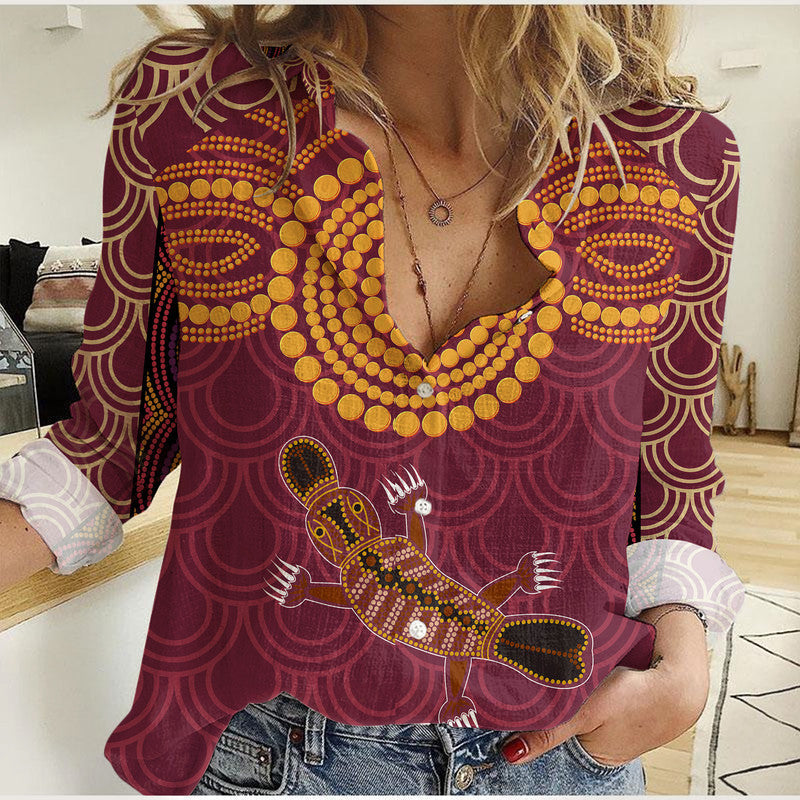 aboriginal-women-casual-shirt-aboriginal-platypus