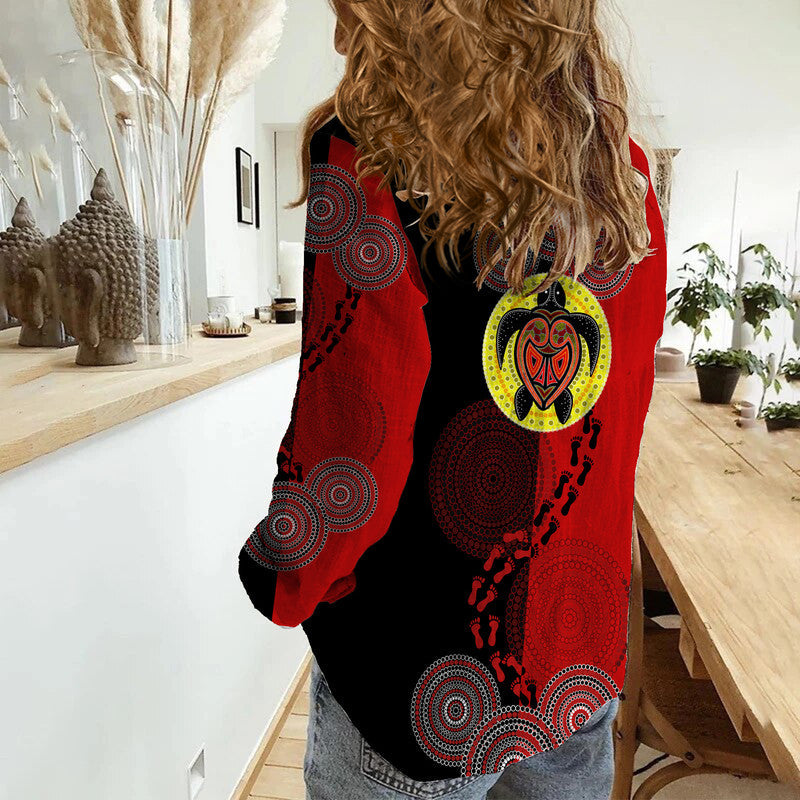 aboriginal-dot-painting-turtle-women-casual-shirt-aboriginal-flag-style