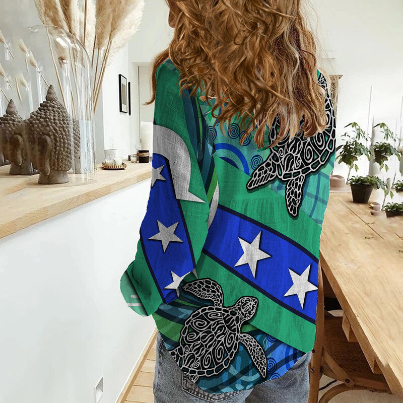 torres-strait-flag-and-turtle-women-casual-shirt