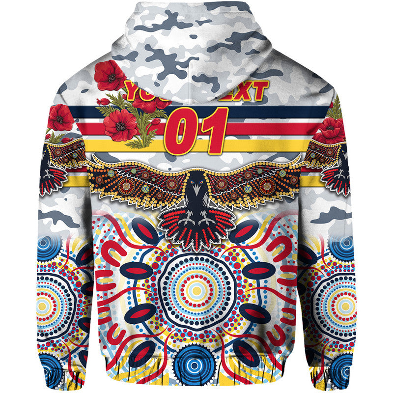 (Custom Personalised) Adelaide Crows ANZAC Zip Up And Pullover Hoodie Indigenous Vibes - White LT8