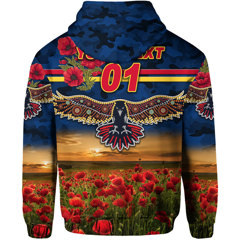 (Custom Personalised) Adelaide Crows ANZAC Zip Up And Pullover Hoodie Poppy Vibes - Navy Blue LT8