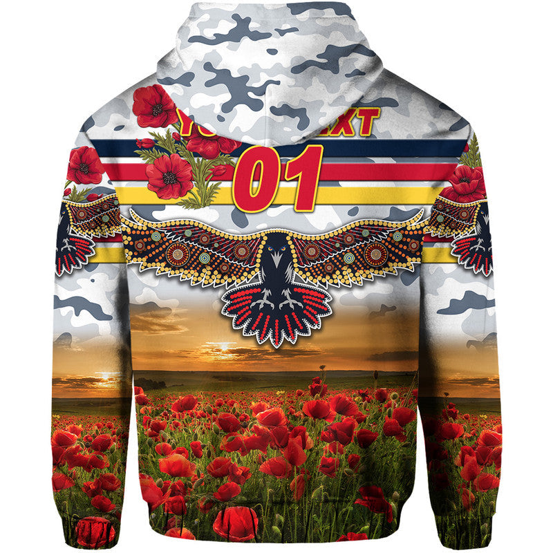 (Custom Personalised) Adelaide Crows ANZAC Zip Up And Pullover Hoodie Poppy Vibes - White LT8