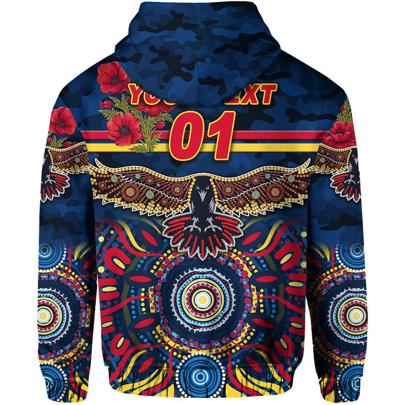 (Custom Personalised) Adelaide Crows ANZAC Zip Up And Pullover Hoodie Indigenous Vibes - Navy Blue LT8