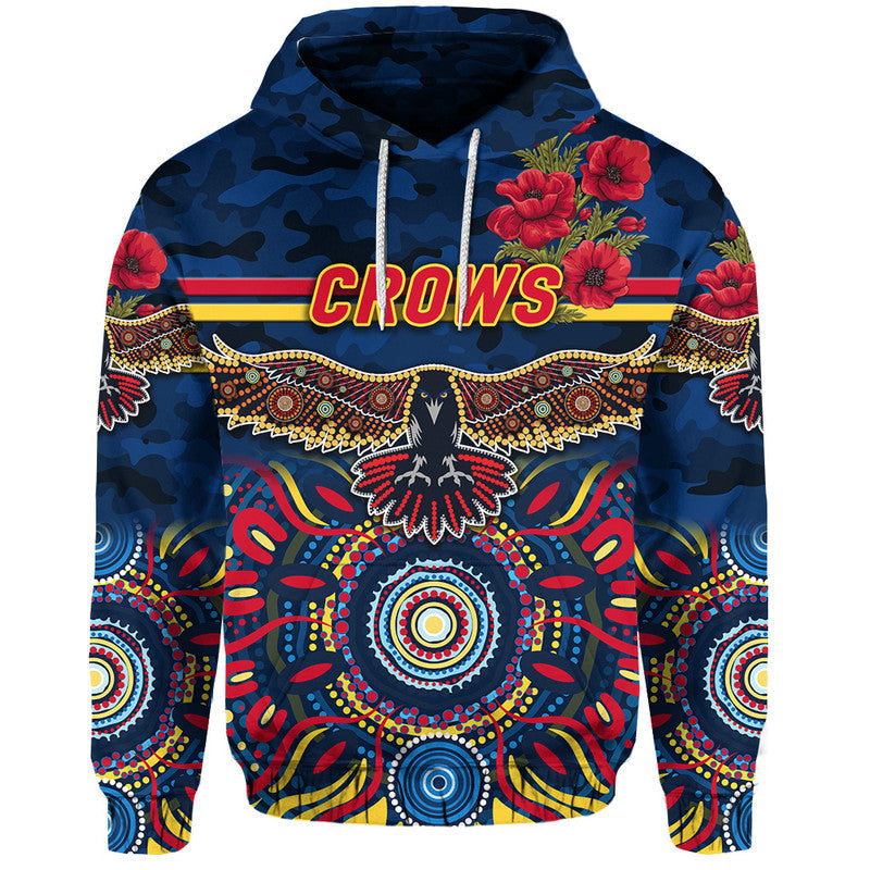 (Custom Personalised) Adelaide Crows ANZAC Zip Up And Pullover Hoodie Indigenous Vibes - Navy Blue LT8