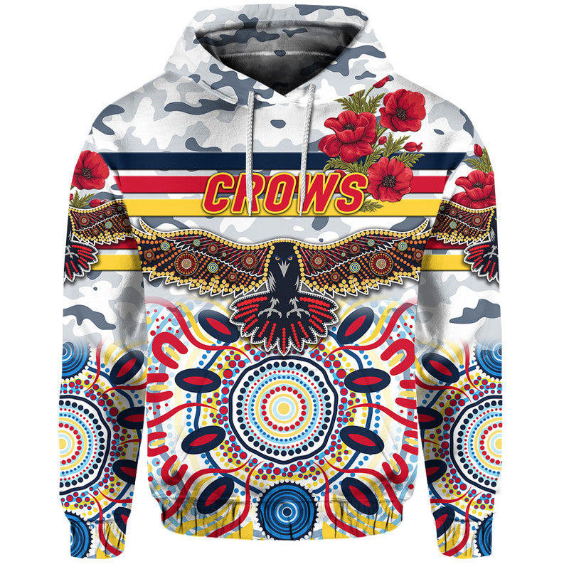 (Custom Personalised) Adelaide Crows ANZAC Zip Up And Pullover Hoodie Indigenous Vibes - White LT8