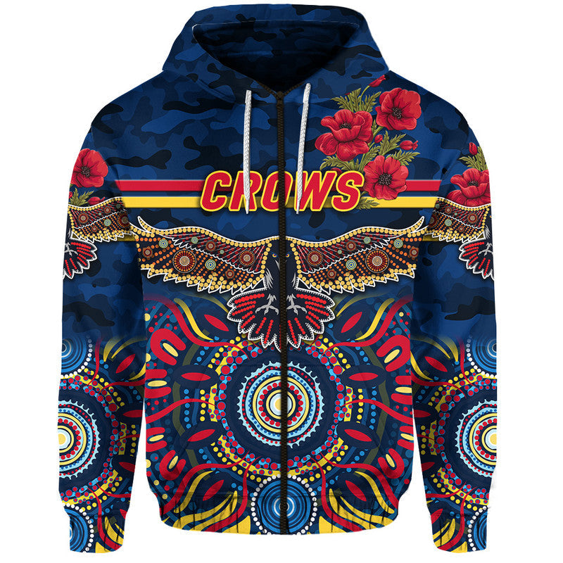 (Custom Personalised) Adelaide Crows ANZAC Zip Up And Pullover Hoodie Indigenous Vibes - Navy Blue LT8