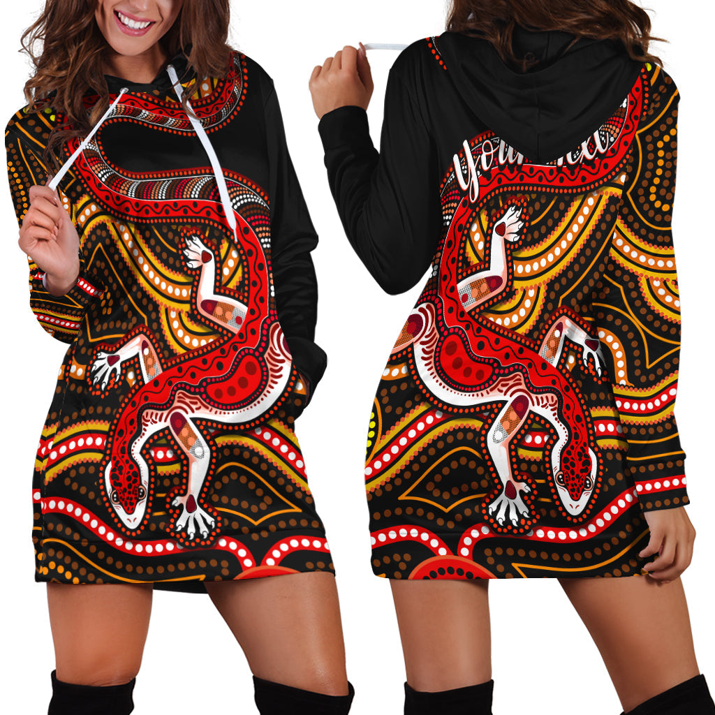 custom-personalised-aboriginal-art-lizard-hoodie-dress-you-are-number-one