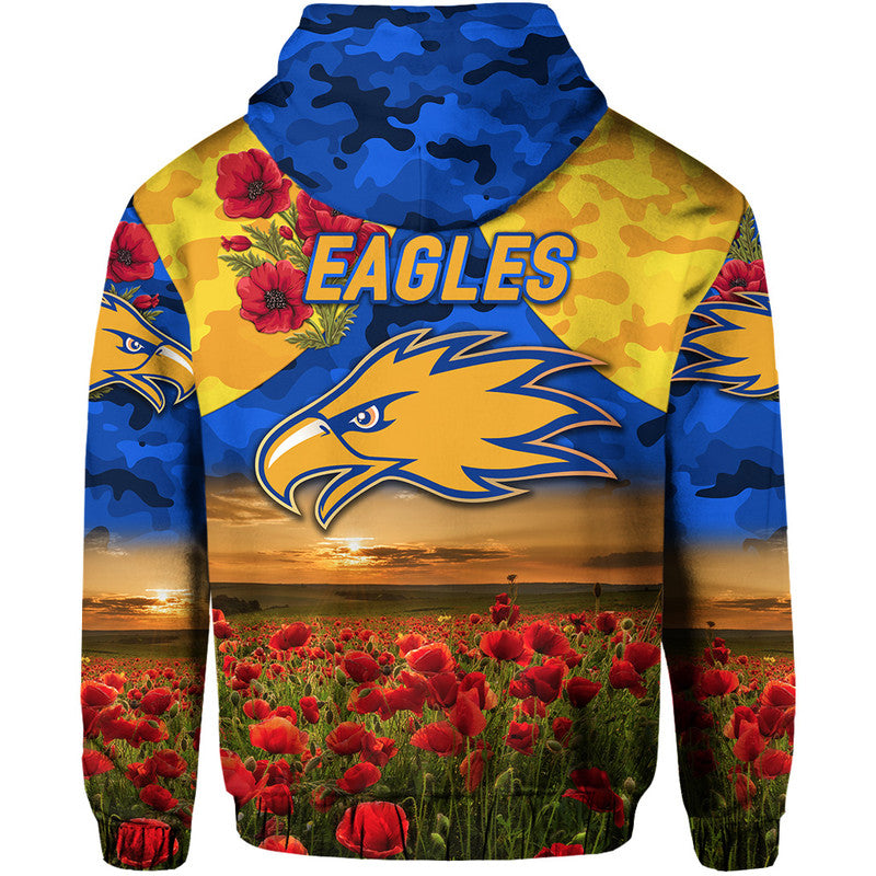 West Coast Eagles ANZAC Zip Up And Pullover Hoodie Poppy Vibes - Royal Blue  LT8