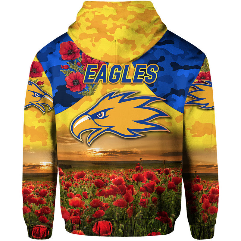 West Coast Eagles ANZAC Zip Up And Pullover Hoodie Poppy Vibes - Gold  LT8