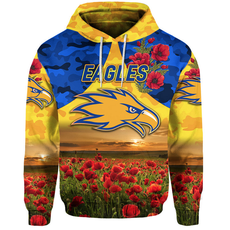 West Coast Eagles ANZAC Zip Up And Pullover Hoodie Poppy Vibes - Gold  LT8