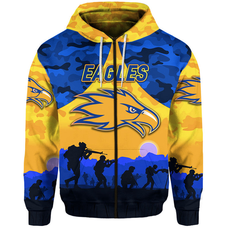 West Coast Eagles ANZAC Zip Up And Pullover Hoodie Simple Style - Gold  LT8