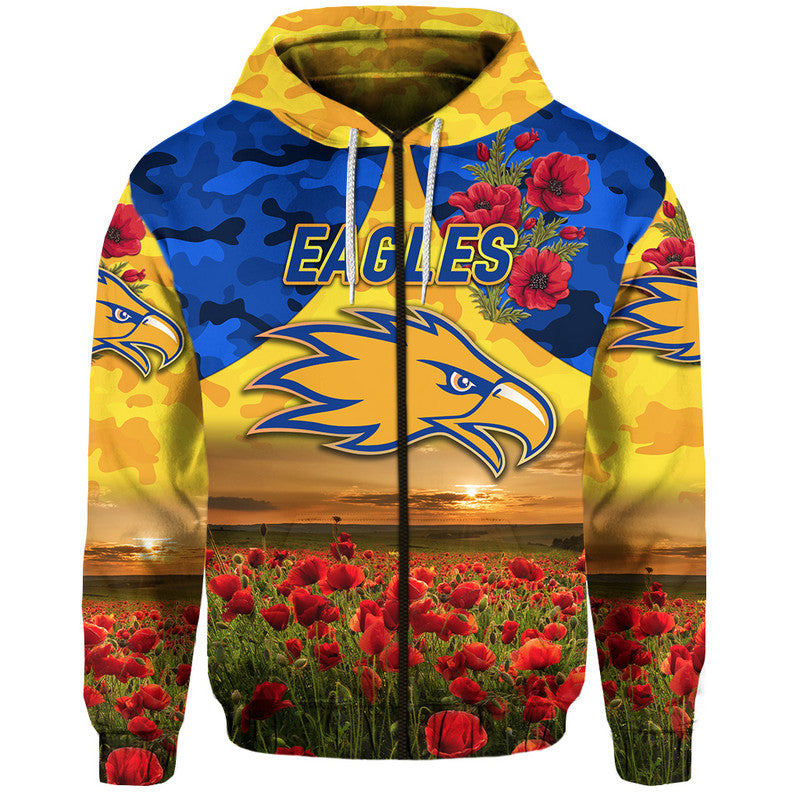 West Coast Eagles ANZAC Zip Up And Pullover Hoodie Poppy Vibes - Gold  LT8