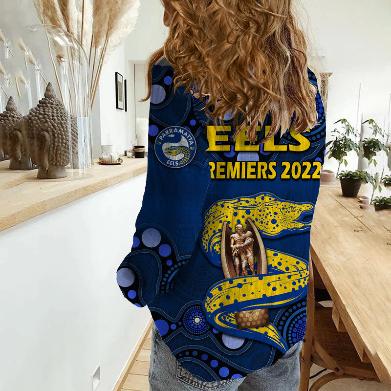 parramatta-eels-rugby-premiers-2022-women-casual-shirt-eels-champion-aboriginal-dot-blue-style