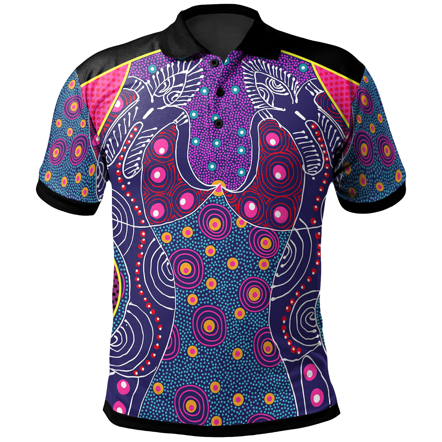 polo-shirt-aboriginal-sublimation-dot-pattern-style-violet