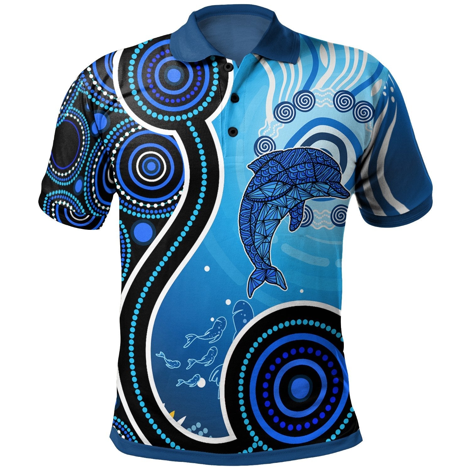 aboriginal-polo-shirt-dolphin-and-aboriginal-dot-patterns