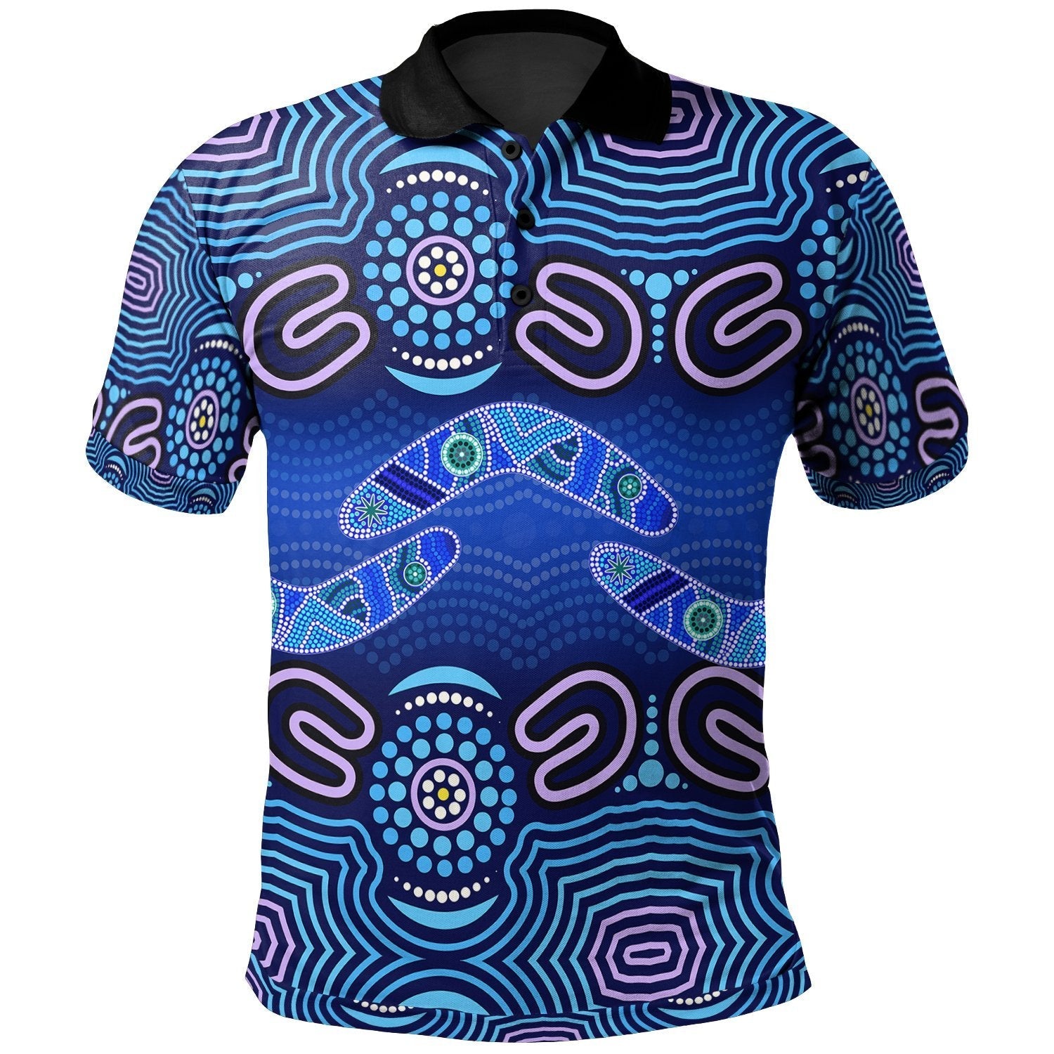 aboriginal-polo-shirt-boomerangs-and-dot-painting-art-ver02