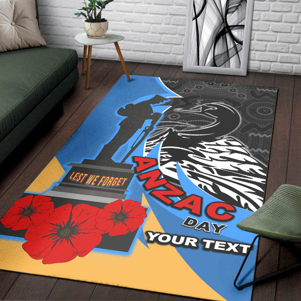 force-rugby-area-rug-custom-anzac-force-black-swans-mascot-area-rug