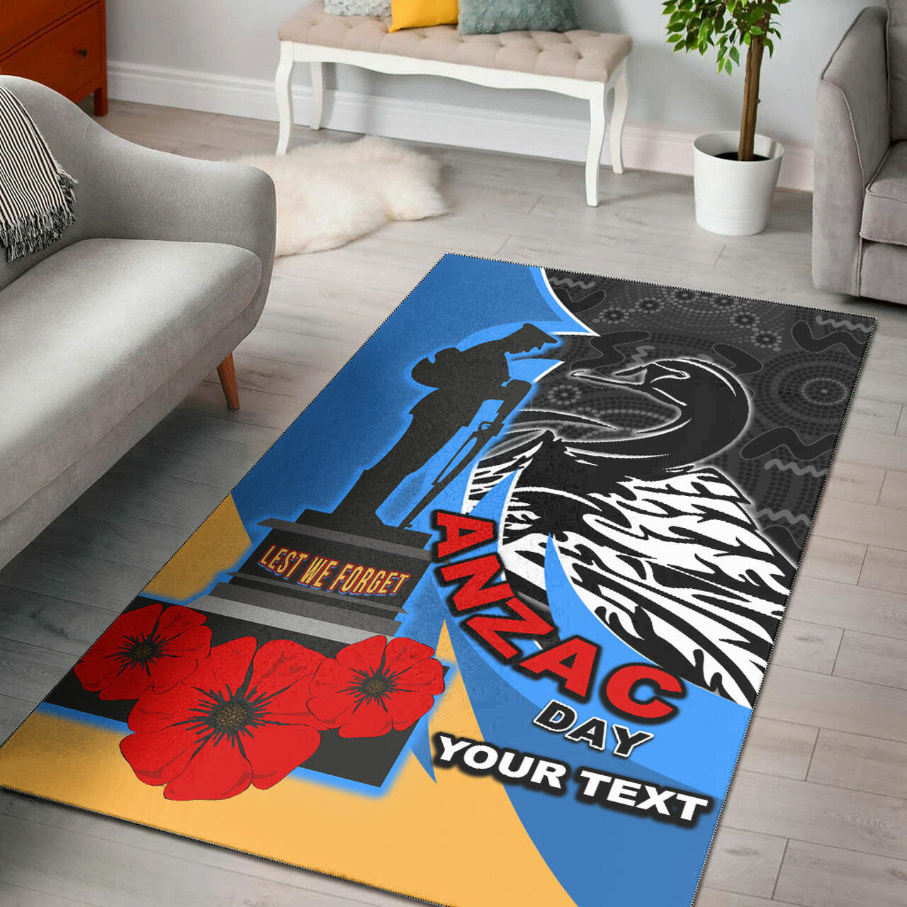 force-rugby-area-rug-custom-anzac-force-black-swans-mascot-area-rug