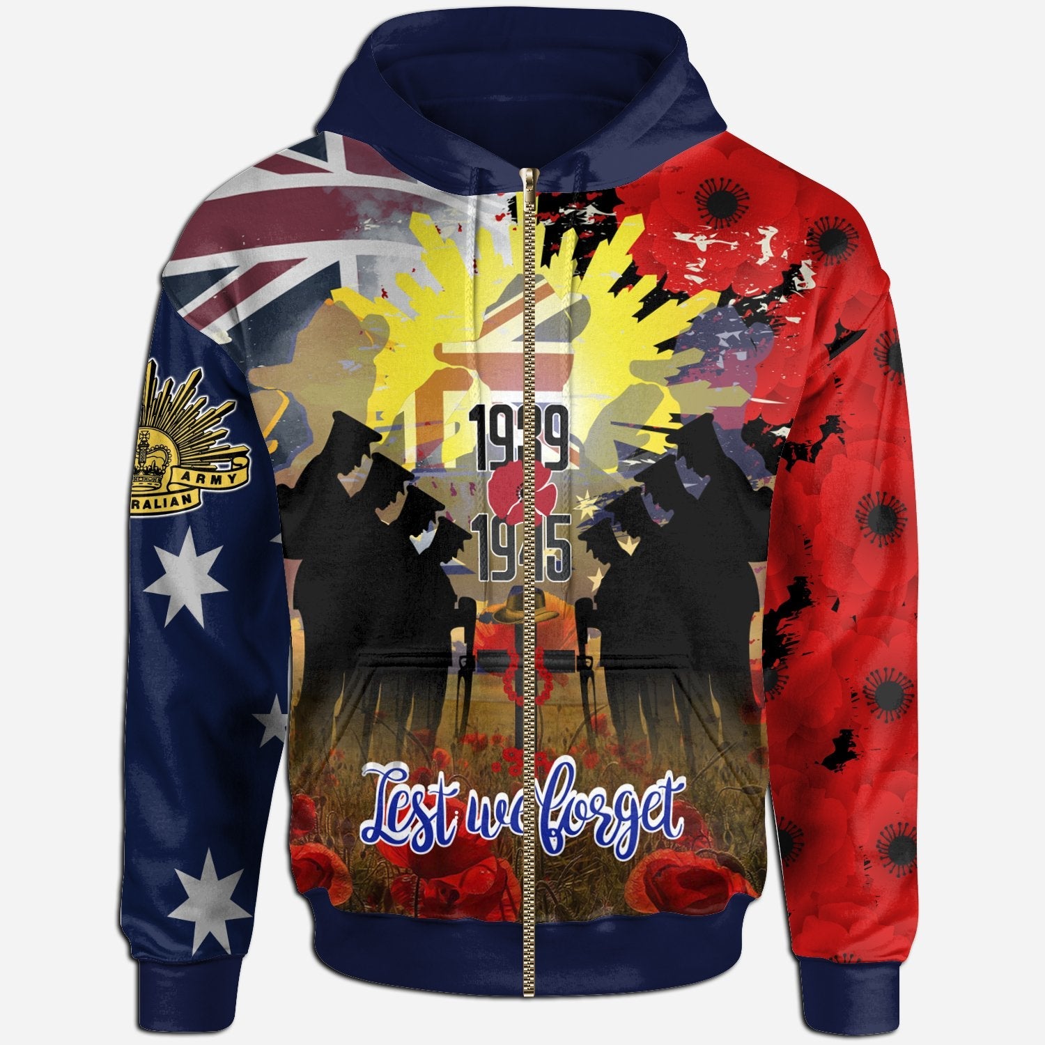 Zip-up Hoodie - Anzac Day 2021 World War II Commemoration 1939 - 1945