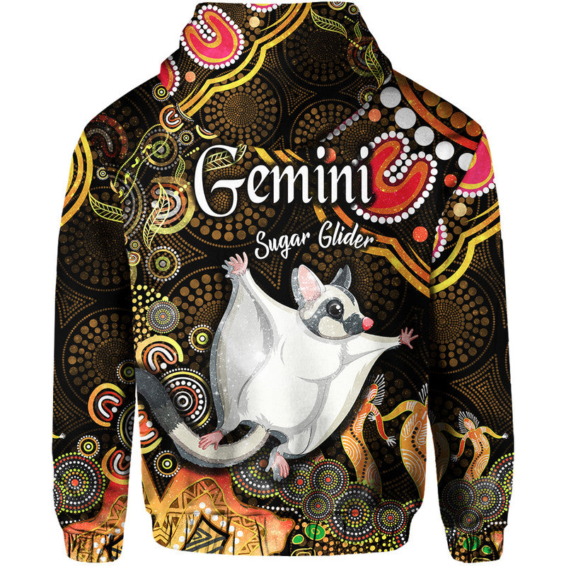 australian-astrology-zip-up-and-pullover-hoodie-gemini-sugar-glider-zodiac-aboriginal-vibes-gold