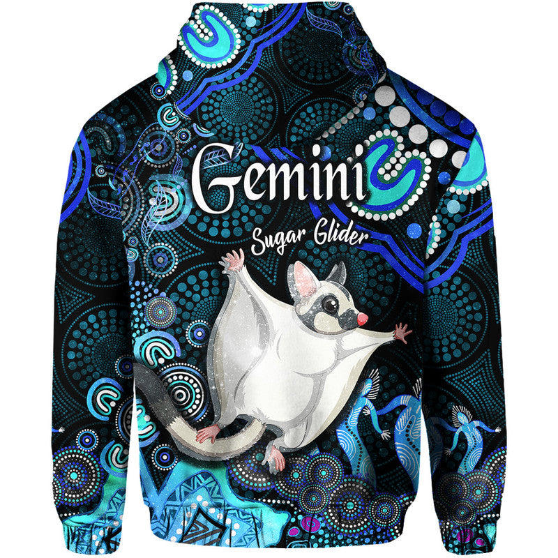 australian-astrology-zip-up-and-pullover-hoodie-gemini-sugar-glider-zodiac-aboriginal-vibes-blue