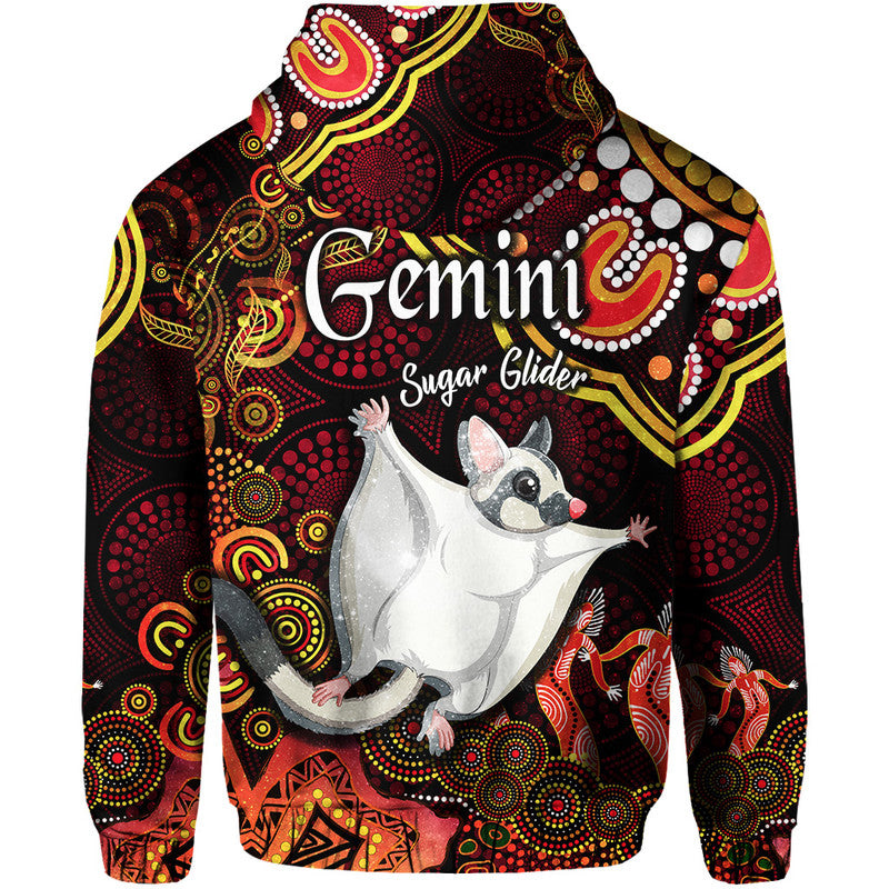 australian-astrology-zip-up-and-pullover-hoodie-gemini-sugar-glider-zodiac-aboriginal-vibes-red