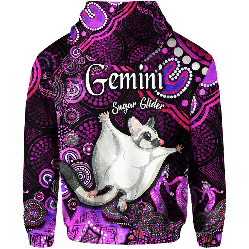 australian-astrology-zip-up-and-pullover-hoodie-gemini-sugar-glider-zodiac-aboriginal-vibes-pink