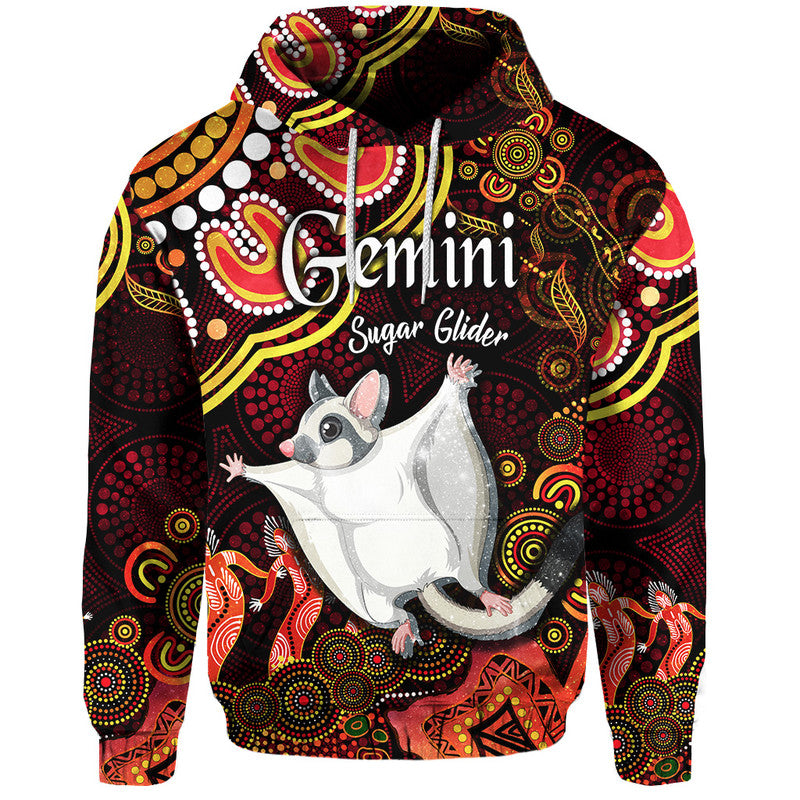 australian-astrology-zip-up-and-pullover-hoodie-gemini-sugar-glider-zodiac-aboriginal-vibes-red