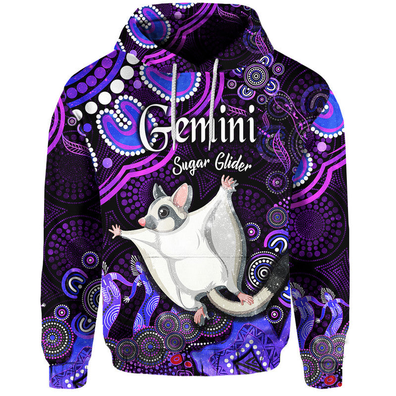 australian-astrology-zip-up-and-pullover-hoodie-gemini-sugar-glider-zodiac-aboriginal-vibes-purple