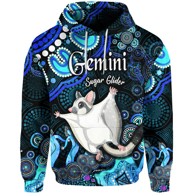 australian-astrology-zip-up-and-pullover-hoodie-gemini-sugar-glider-zodiac-aboriginal-vibes-blue