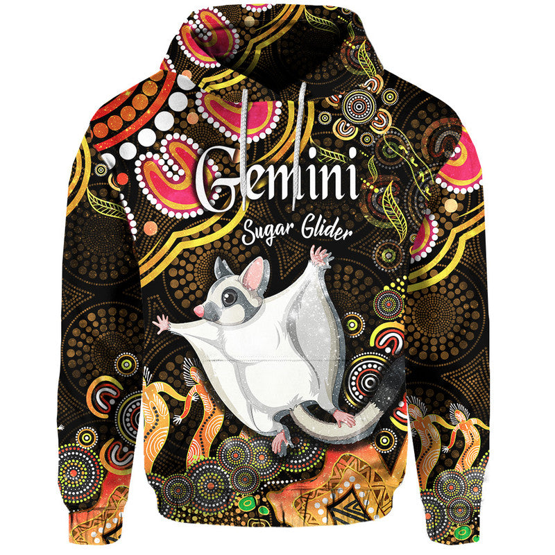 australian-astrology-zip-up-and-pullover-hoodie-gemini-sugar-glider-zodiac-aboriginal-vibes-gold