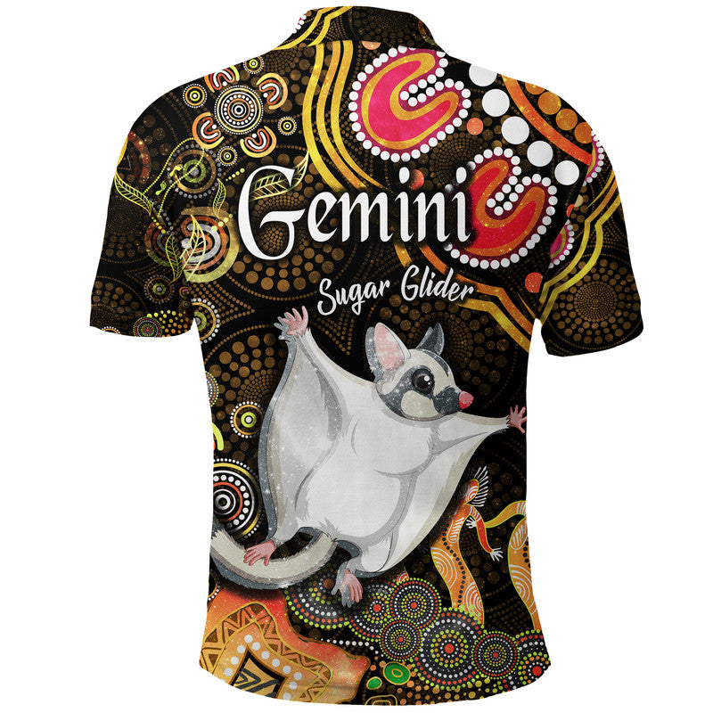 australian-astrology-polo-shirt-gemini-sugar-glider-zodiac-aboriginal-vibes-gold