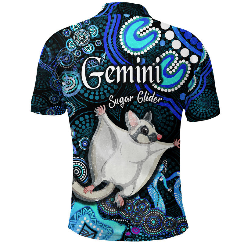 australian-astrology-polo-shirt-gemini-sugar-glider-zodiac-aboriginal-vibes-blue