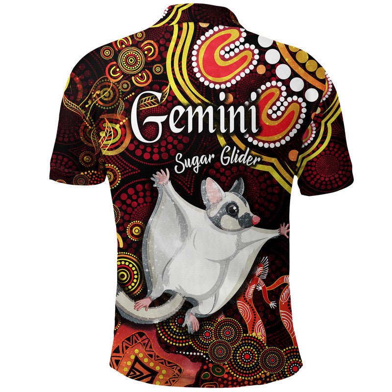 australian-astrology-polo-shirt-gemini-sugar-glider-zodiac-aboriginal-vibes-red