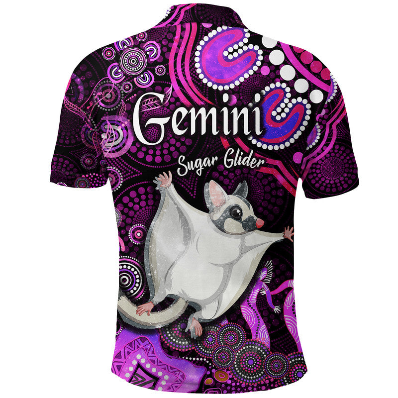 australian-astrology-polo-shirt-gemini-sugar-glider-zodiac-aboriginal-vibes-pink