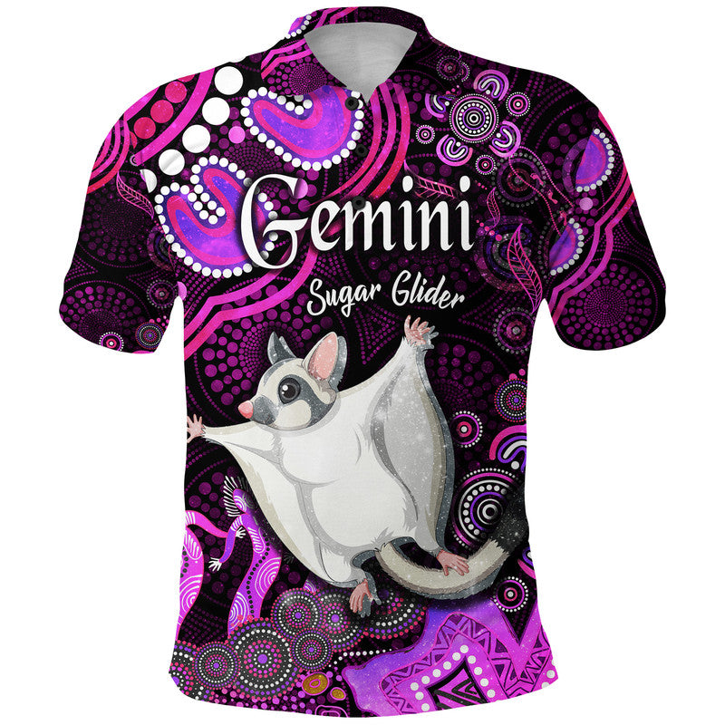 custom-personalised-australian-astrology-polo-shirt-gemini-sugar-glider-zodiac-aboriginal-vibes-pink