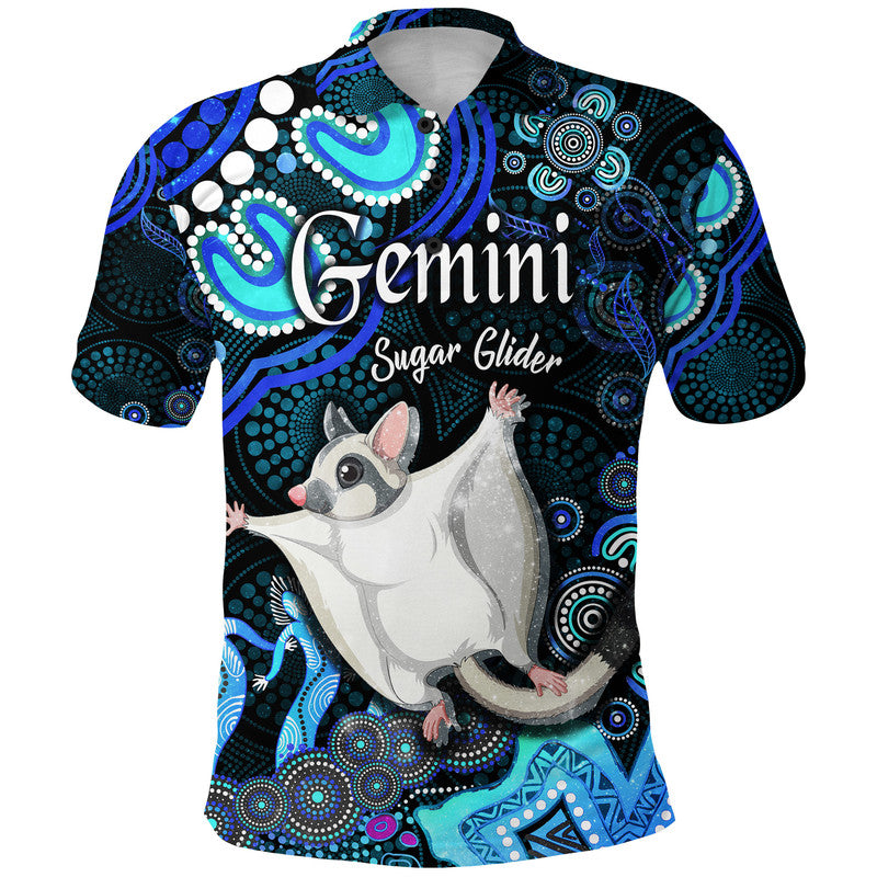 custom-personalised-australian-astrology-polo-shirt-gemini-sugar-glider-zodiac-aboriginal-vibes-blue