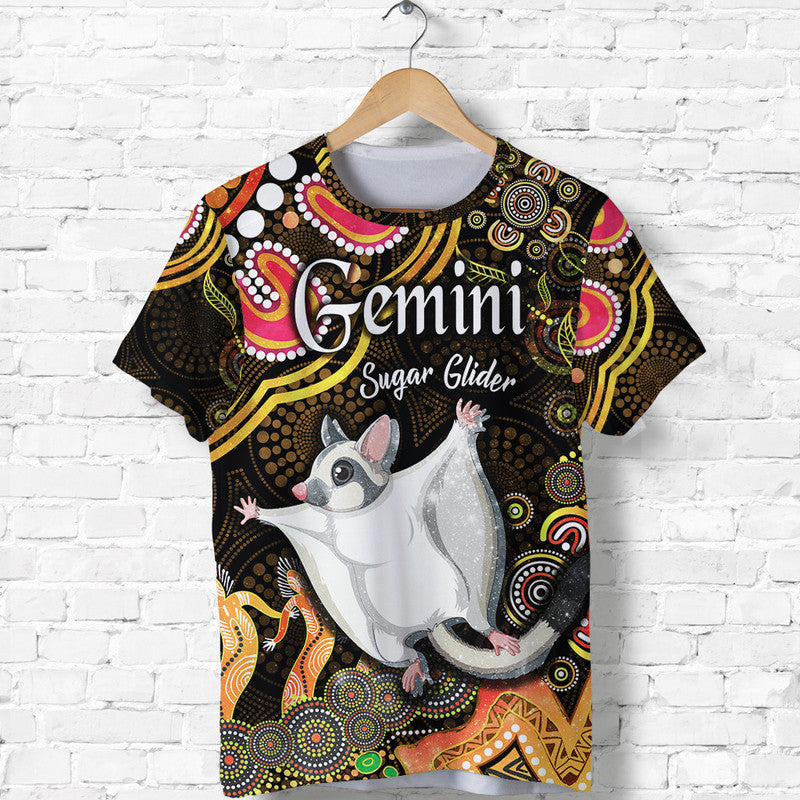 custom-personalised-australian-astrology-t-shirt-gemini-sugar-glider-zodiac-aboriginal-vibes-gold