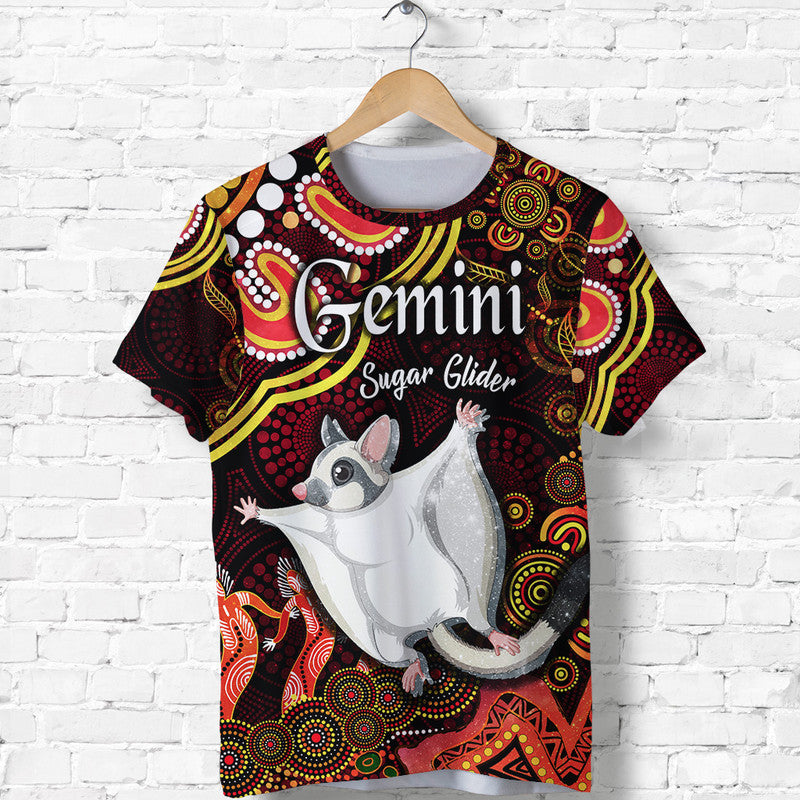 custom-personalised-australian-astrology-t-shirt-gemini-sugar-glider-zodiac-aboriginal-vibes-red