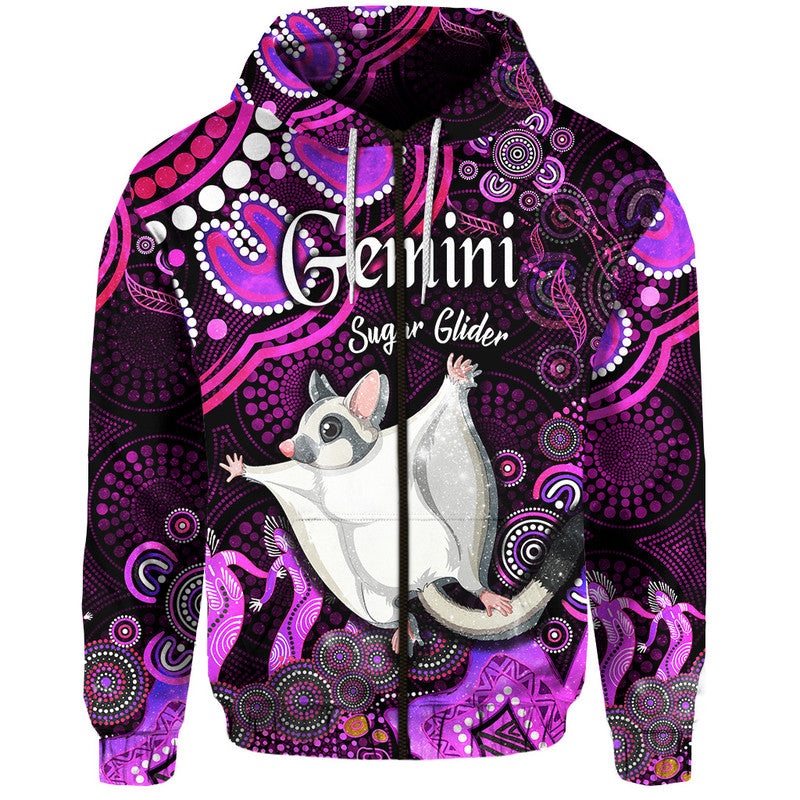 australian-astrology-zip-up-and-pullover-hoodie-gemini-sugar-glider-zodiac-aboriginal-vibes-pink