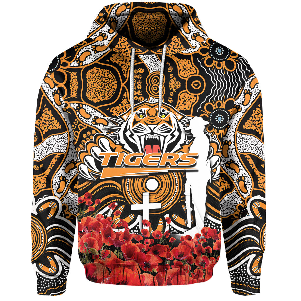 Wests Tigers Hoodie Anzac Day Poppy Flowers With Aboriginal LT6