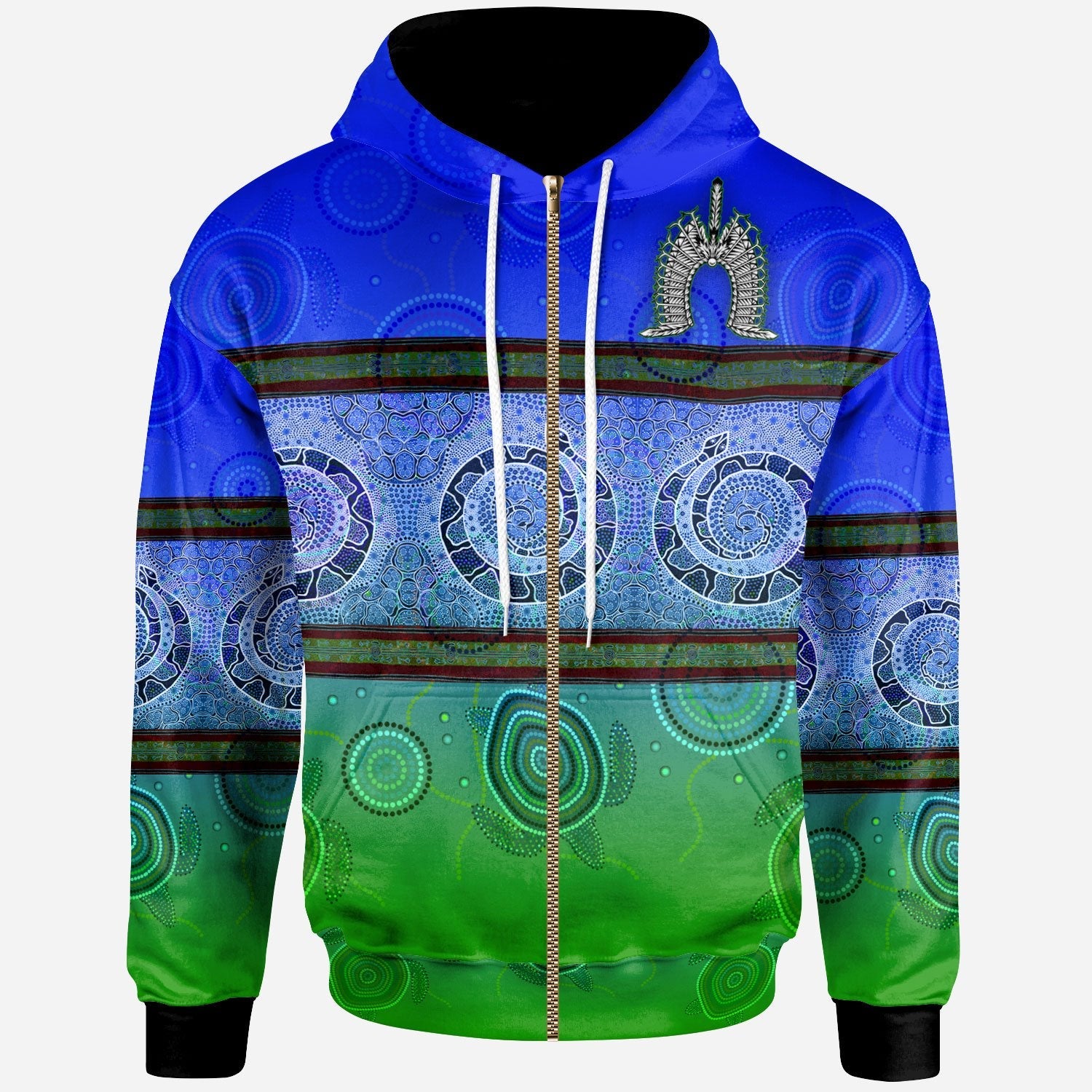 ZIp Hoodie - Turtle With Dhari Mask Snake Patterns-