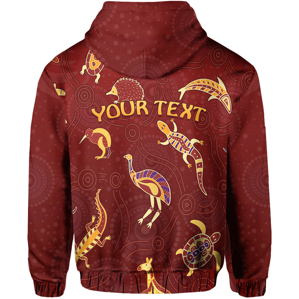 custom-personalised-aboriginal-art-zip-hoodie-animals-australia-version-maroon