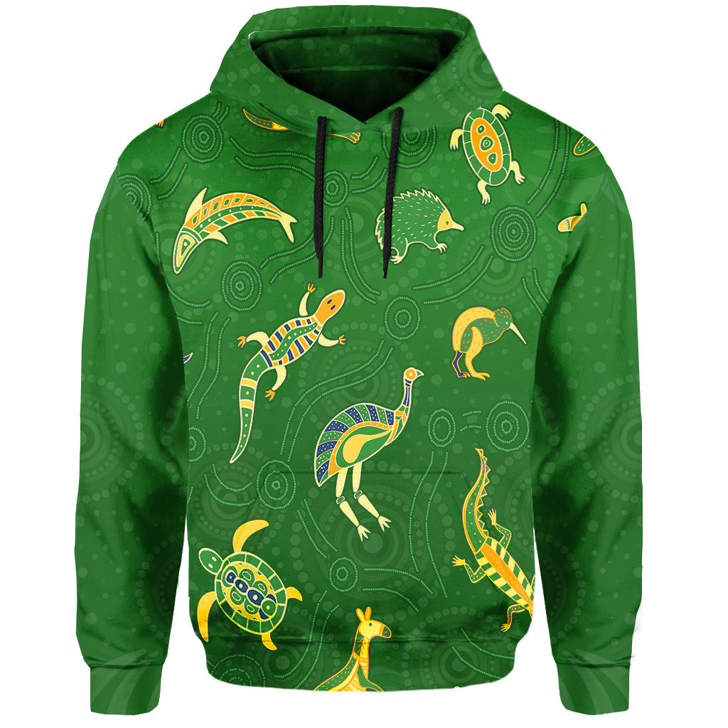 custom-personalised-aboriginal-art-hoodie-animals-australia-version-green