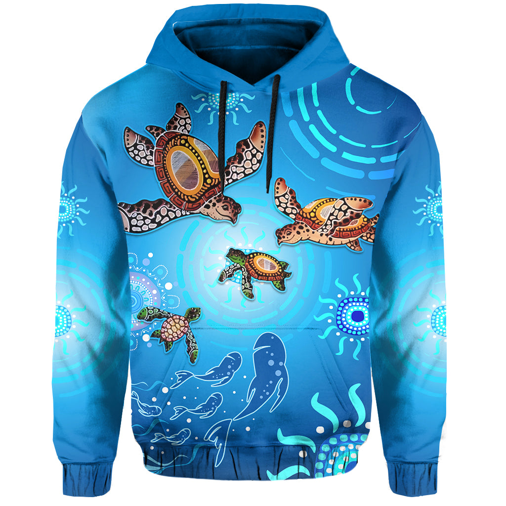 custom-personalised-australian-aboriginal-hoodie-happy-turtle-family-version-blue