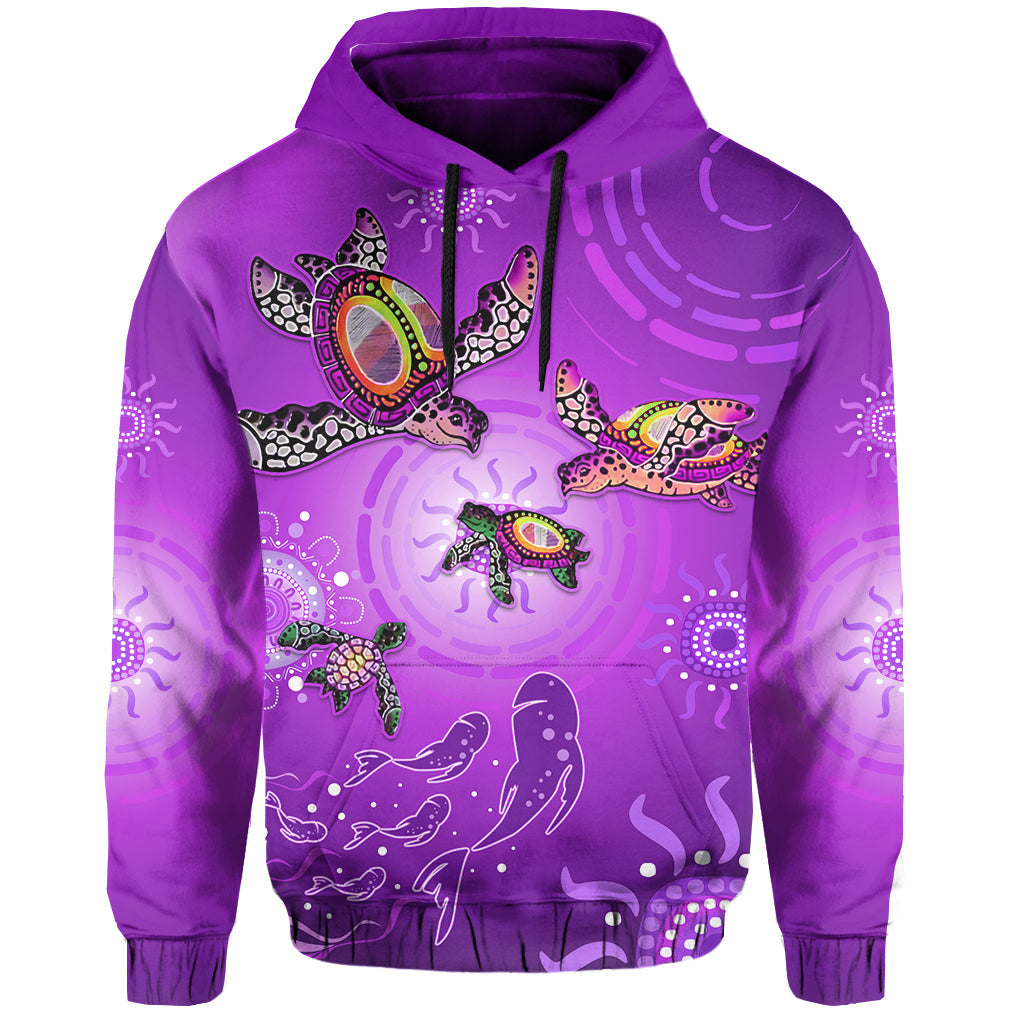 custom-personalised-australian-aboriginal-hoodie-happy-turtle-family-version-purple